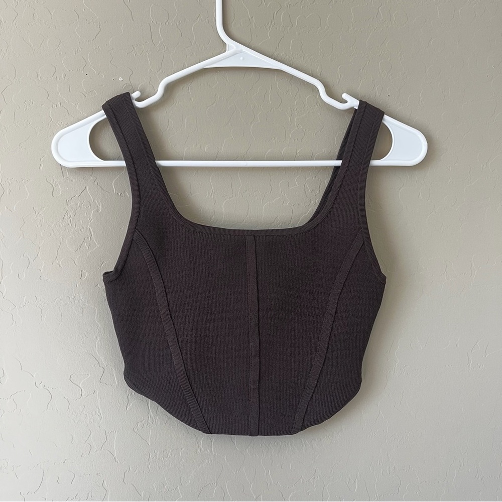 Aritzia Babaton Dark Brown Crop Top